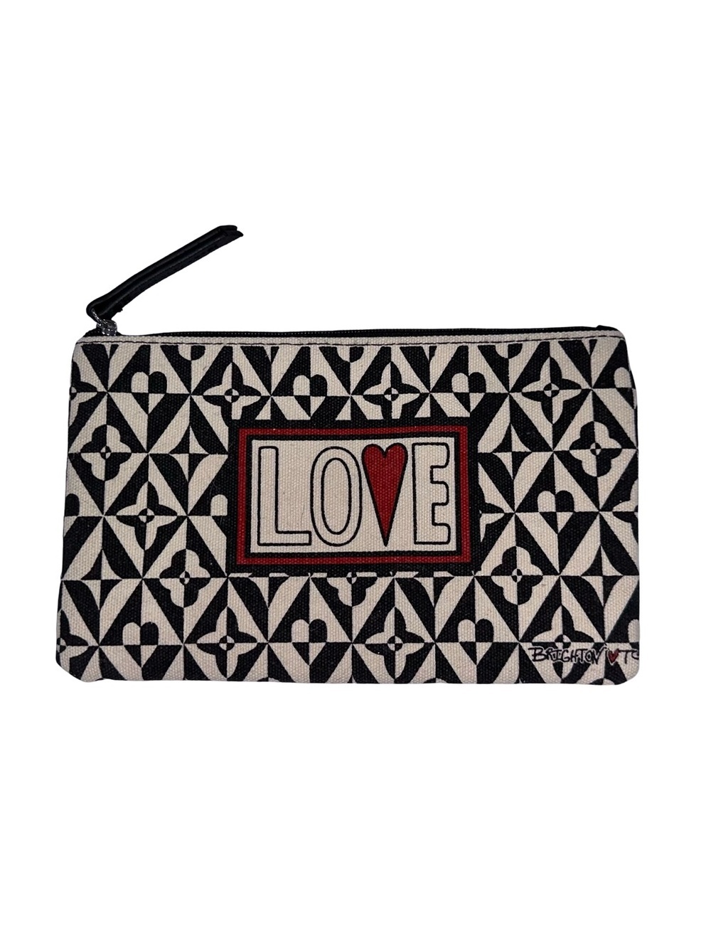 Brighton Black & White LOVE Pattern Zip Pouch Cosmetics School Organizer Bag